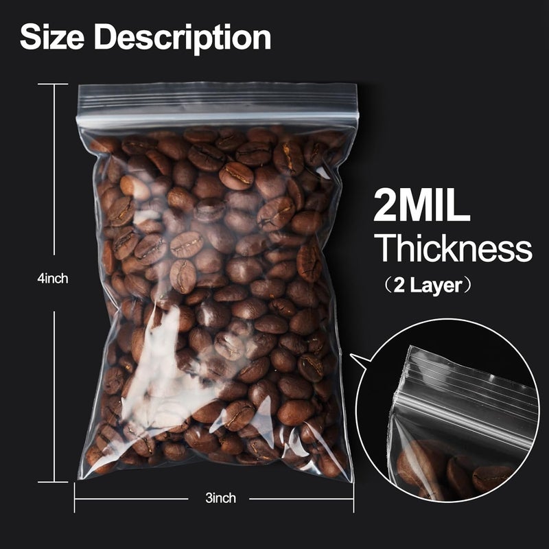 AGBOLO 1200Pcs Small Plastic Bag for Jewelry, 3x4'' Small Zip Bag Baggies Resealable, 2 Mil(2 Layer) Durable Small Zip Bag for Pill and Business - Clear - Image 3